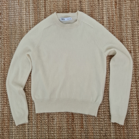 ZARA 100% cashmere sweater crew neck cream beige ivory M - Picture 5 of 11